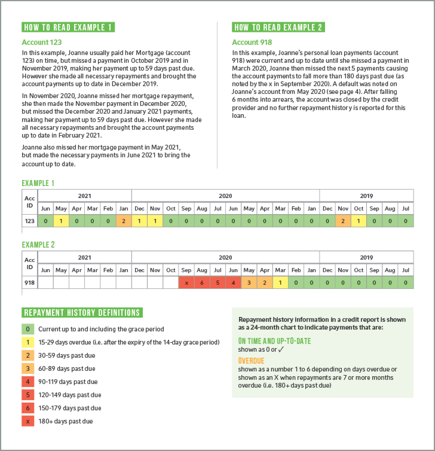 An example of what a repayment history form looks like