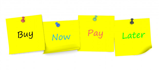 4 yellow post it notes that say Buy, Now, Pay, Later 