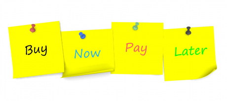 4 yellow post it notes that say Buy, Now, Pay, Later 